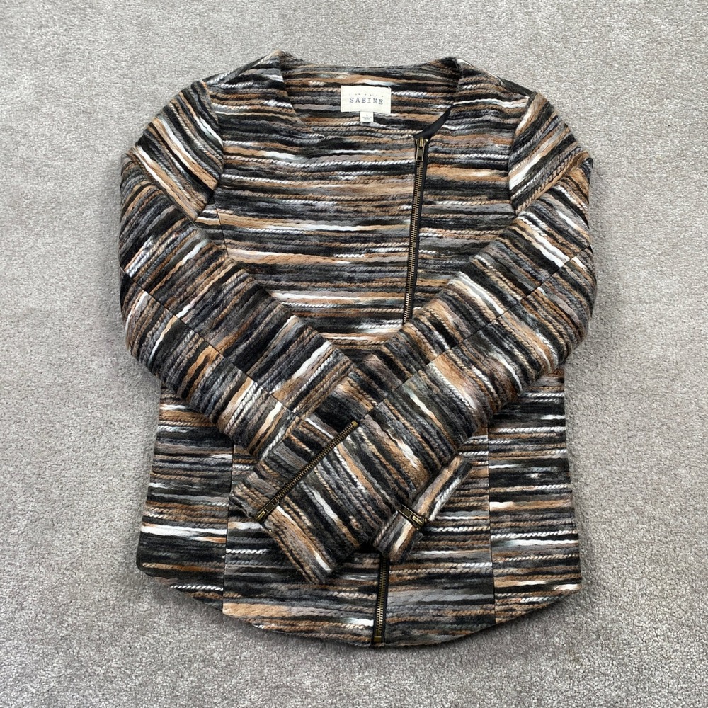 Sabine Moto Jacket Womens S Multicolor Striped Asymmetrical Zip Textured Knit